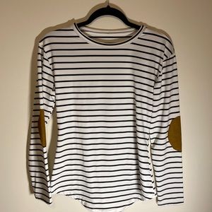Long Sleeve Stripped Top with Suede elbow Pads